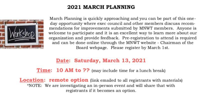 2021 MNWT March Planning